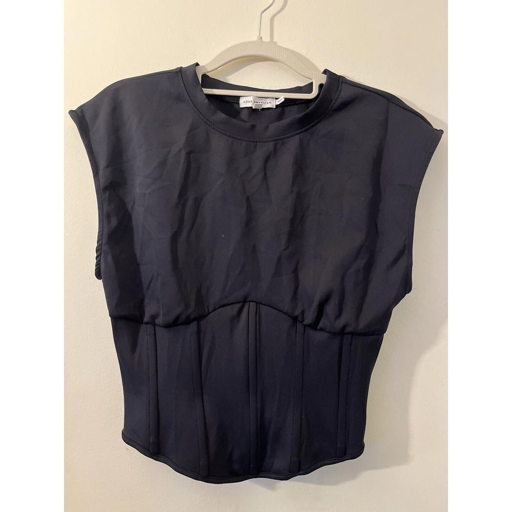 Good American Black Corset Crop Top Sz 2 Good American M